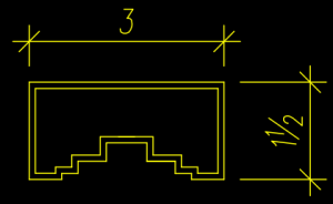 A technical drawing of a stepped part is showcased with precise specs, featuring dimensions labeled 3 units wide and 1.5 units high, outlined in vibrant yellow on a sleek black background.